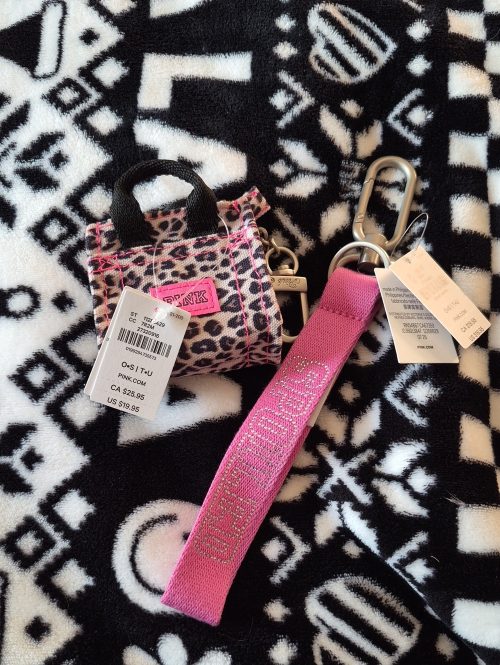 PINK Victoria's Secret Pink Leopard Mini Tote Keychain with Pink Logo Strap